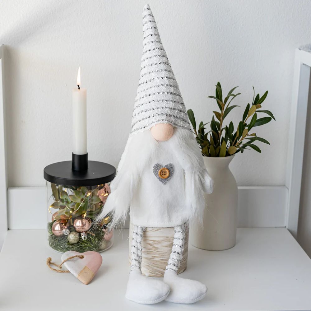Silver + White Sitting Girl Nordic Gnome